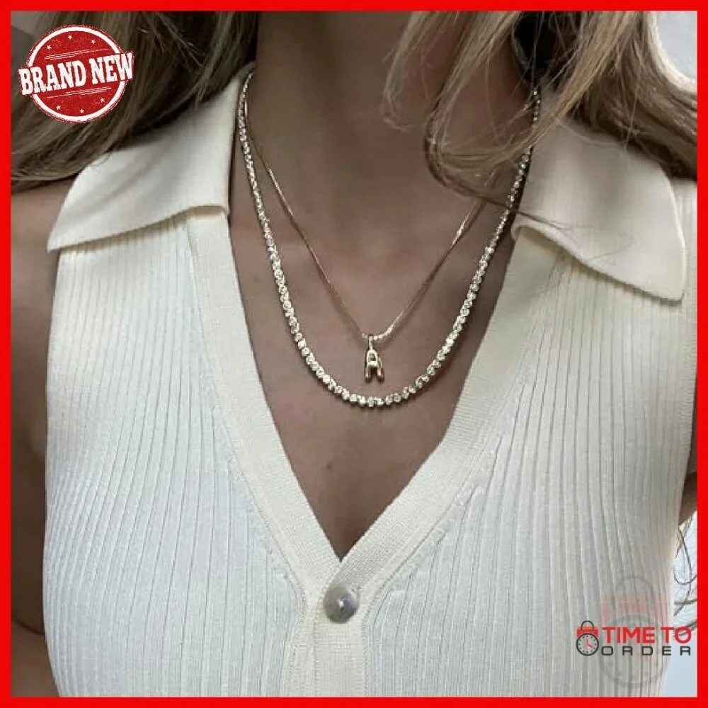 Gold-Plated Bubble Initial Pendant Necklace 17 Inch Chain Personalized Gift